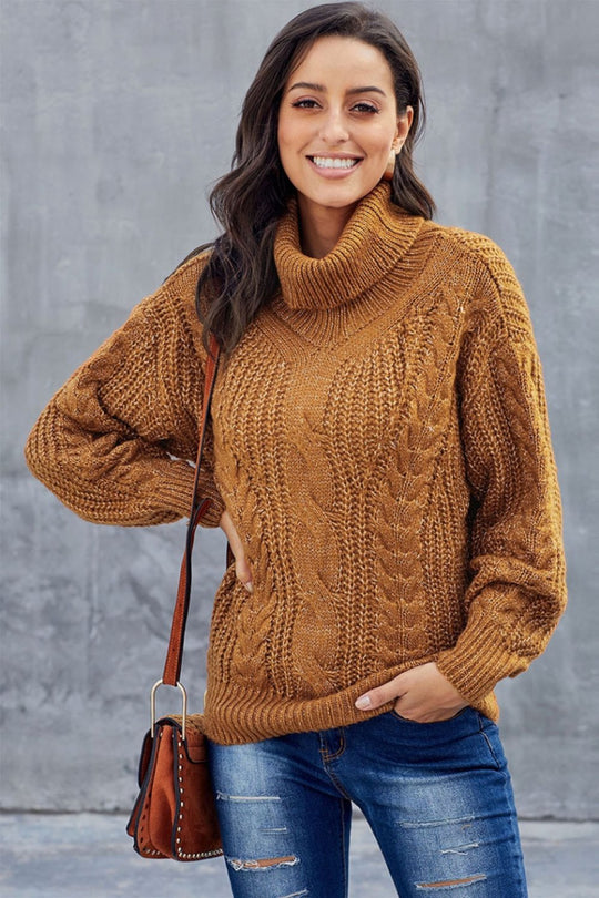 Laura | Thick knitted turtleneck sweater with cable pattern