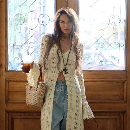 Laura | Vestito lungo con maniche svasate