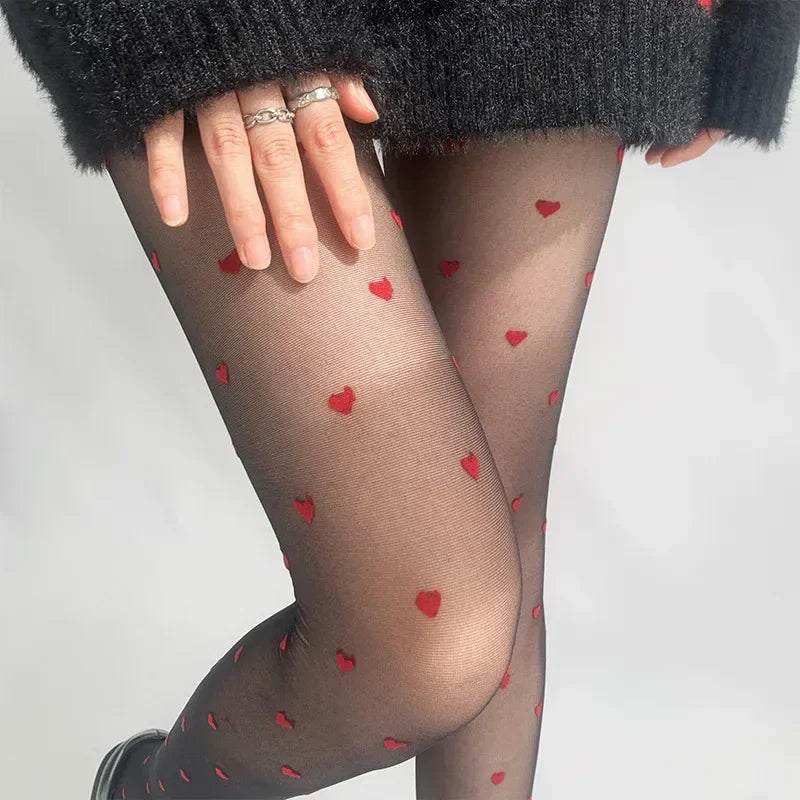 Leah | Modieuze panty met hartjes- en stippenpatroon