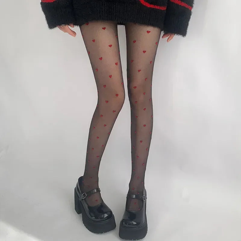 Leah | Modieuze panty met hartjes- en stippenpatroon