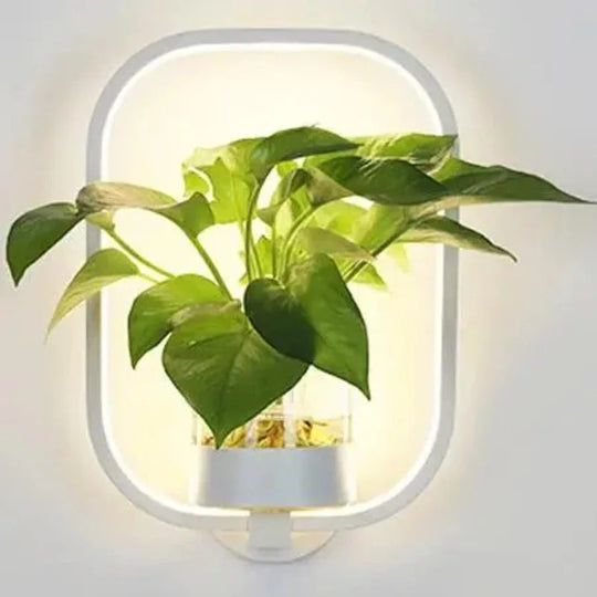 Unieke wandlamp met ruimte voor een plant, creëert een sfeervolle en natuurlijke ambiance.