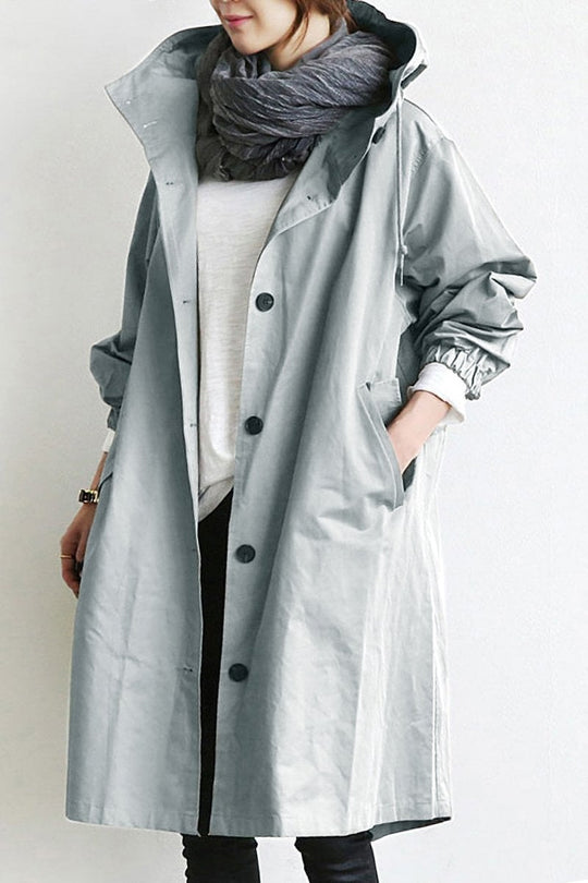 Lichtblauw | Elegante trench coat impermeabile con cappuccio