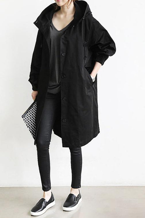 Lichtblauw | Elegante trench coat impermeabile con cappuccio