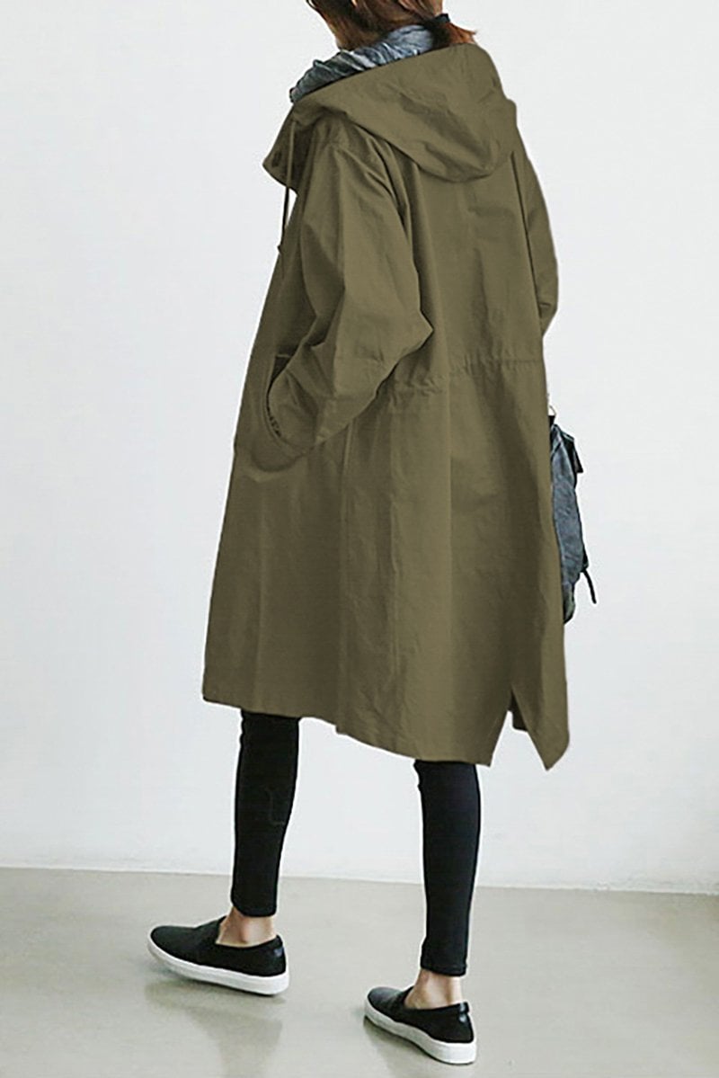 Lichtblauw | Elegante trench coat impermeabile con cappuccio