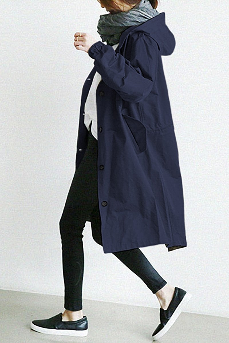 Lichtblauw | Elegante trench coat impermeabile con cappuccio