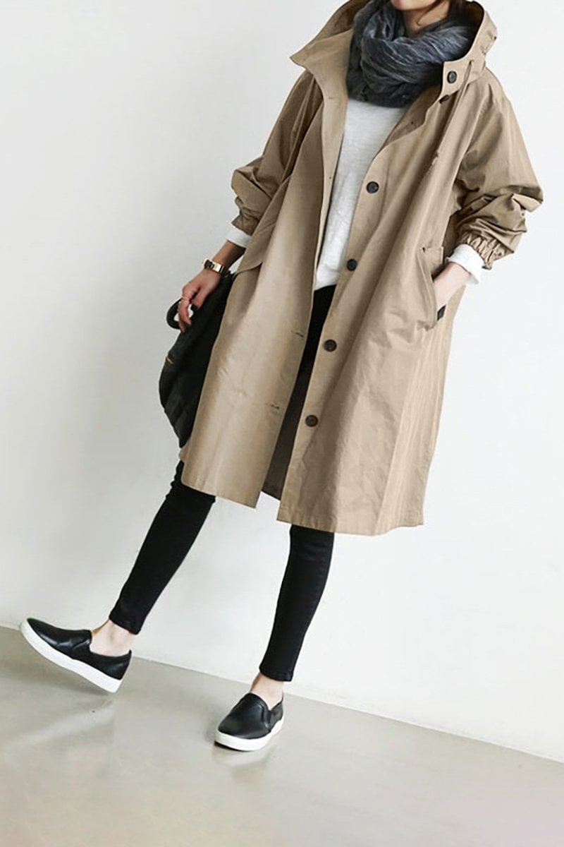 Lichtblauw | Elegante trench coat impermeabile con cappuccio