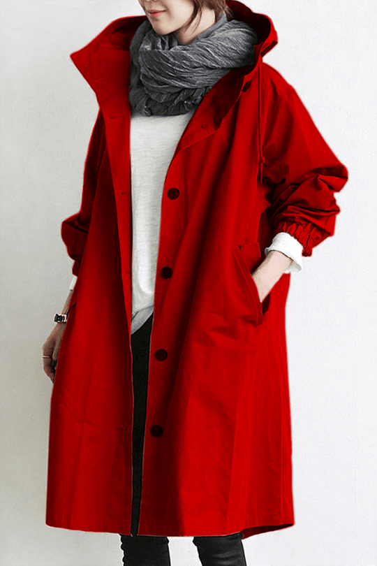 Lichtblauw | Elegante trench coat impermeabile con cappuccio
