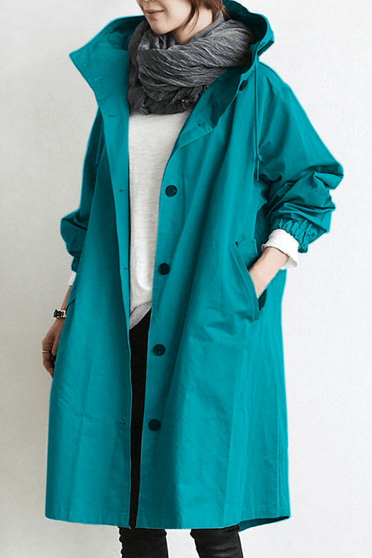 Lichtblauw | Elegante trench coat impermeabile con cappuccio