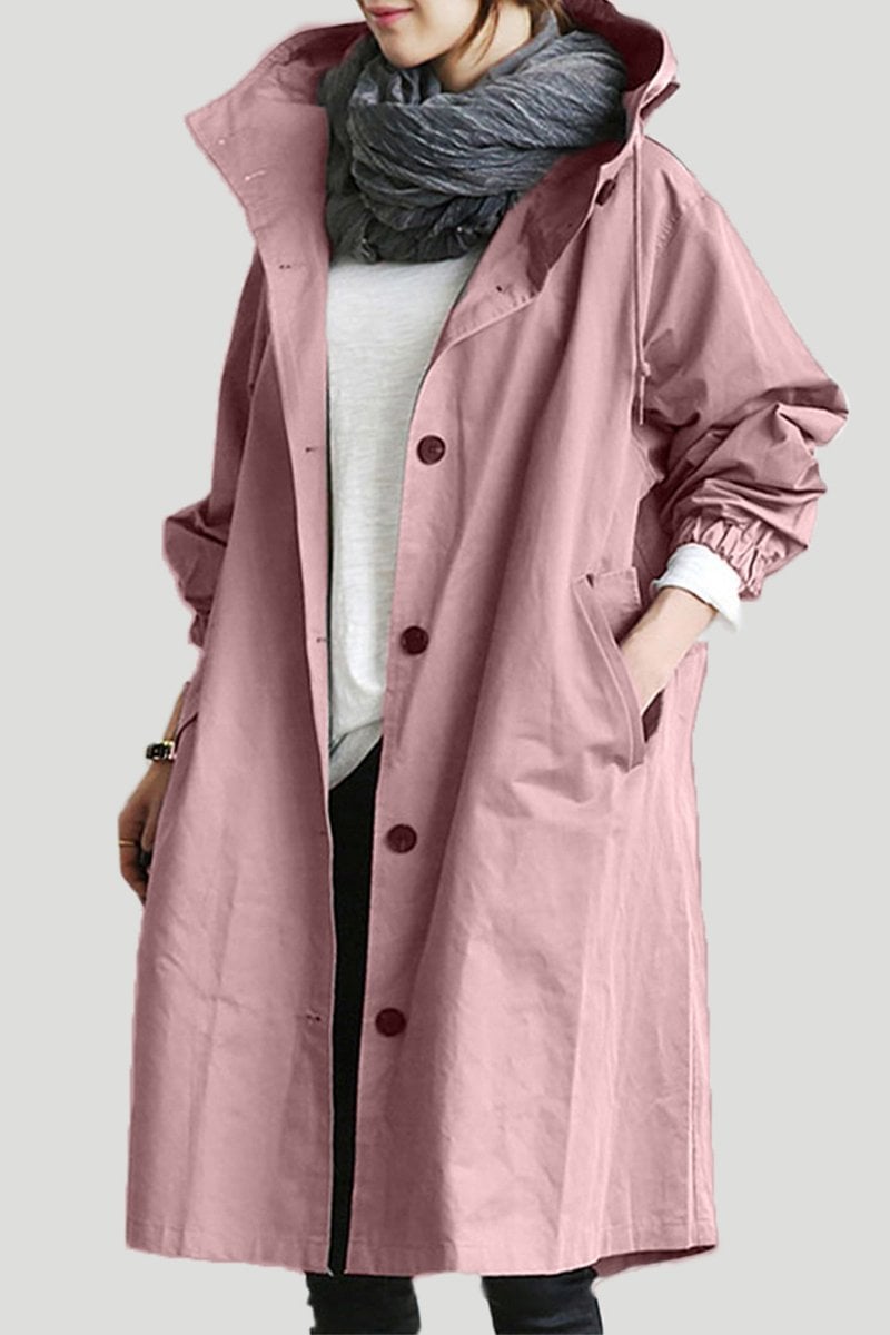 Lichtblauw | Elegante trench coat impermeabile con cappuccio