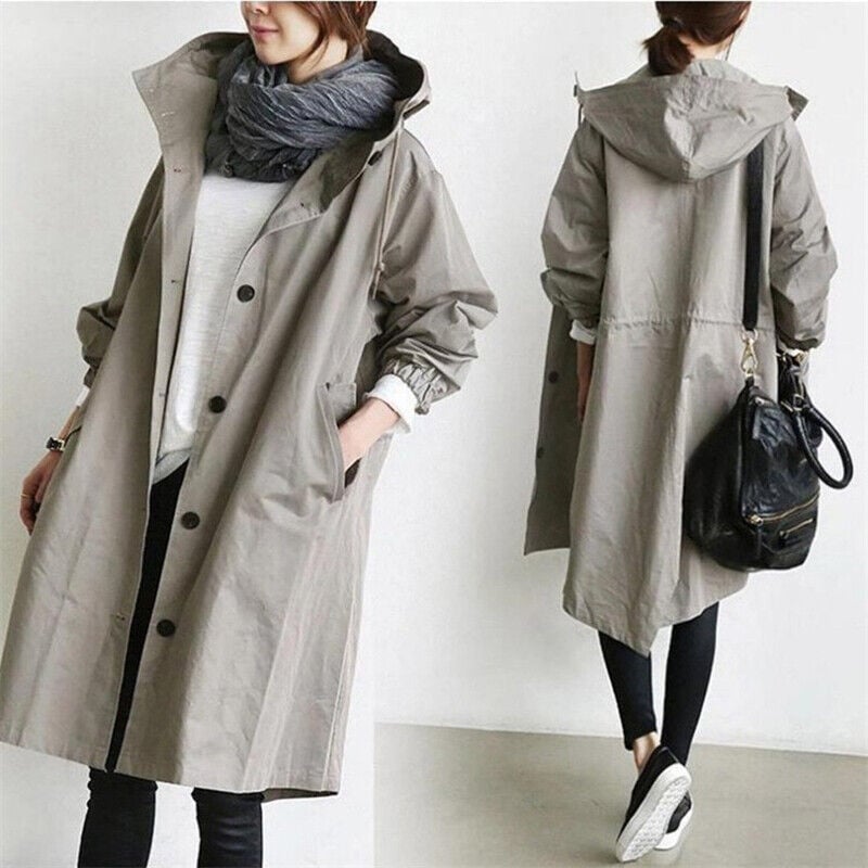 Lichtblauw | Elegante trench coat impermeabile con cappuccio