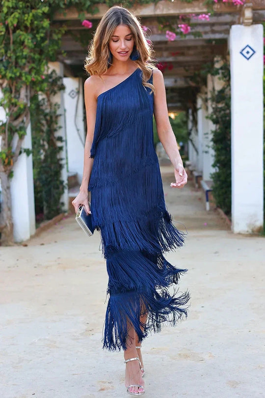 Lina | Vestito elegante con maniche a tre quarti e frange