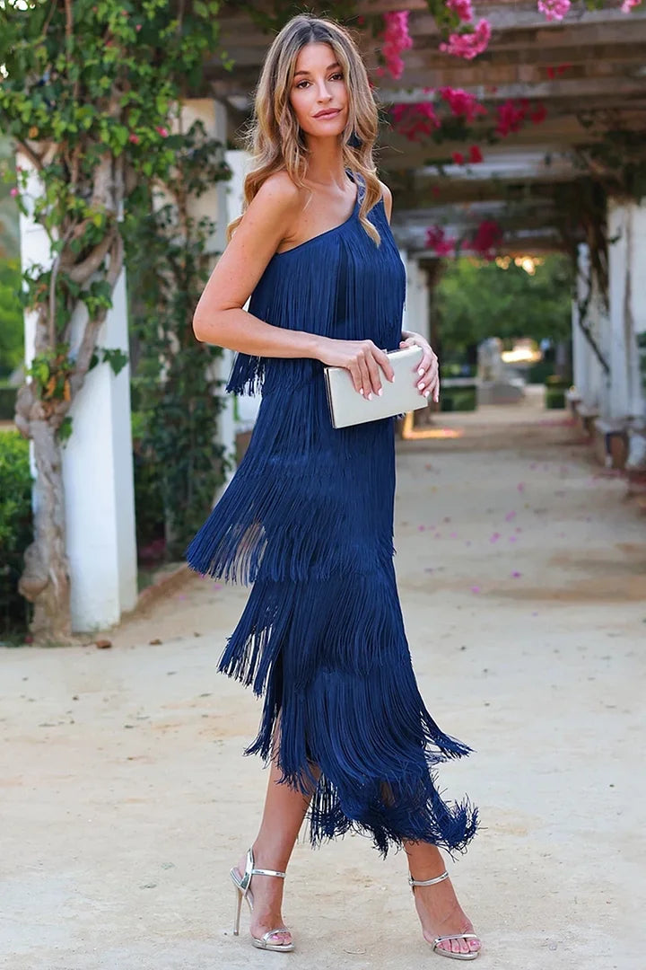 Lina | Vestito elegante con maniche a tre quarti e frange