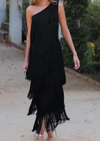 Lina | Vestito elegante con maniche a tre quarti e frange