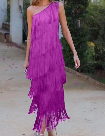 Lina | Vestito elegante con maniche a tre quarti e frange