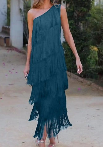 Lina | Vestito elegante con maniche a tre quarti e frange