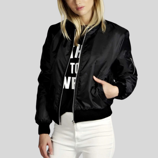 Lorenza | Elegant bomber jacket in leather with long sleeves