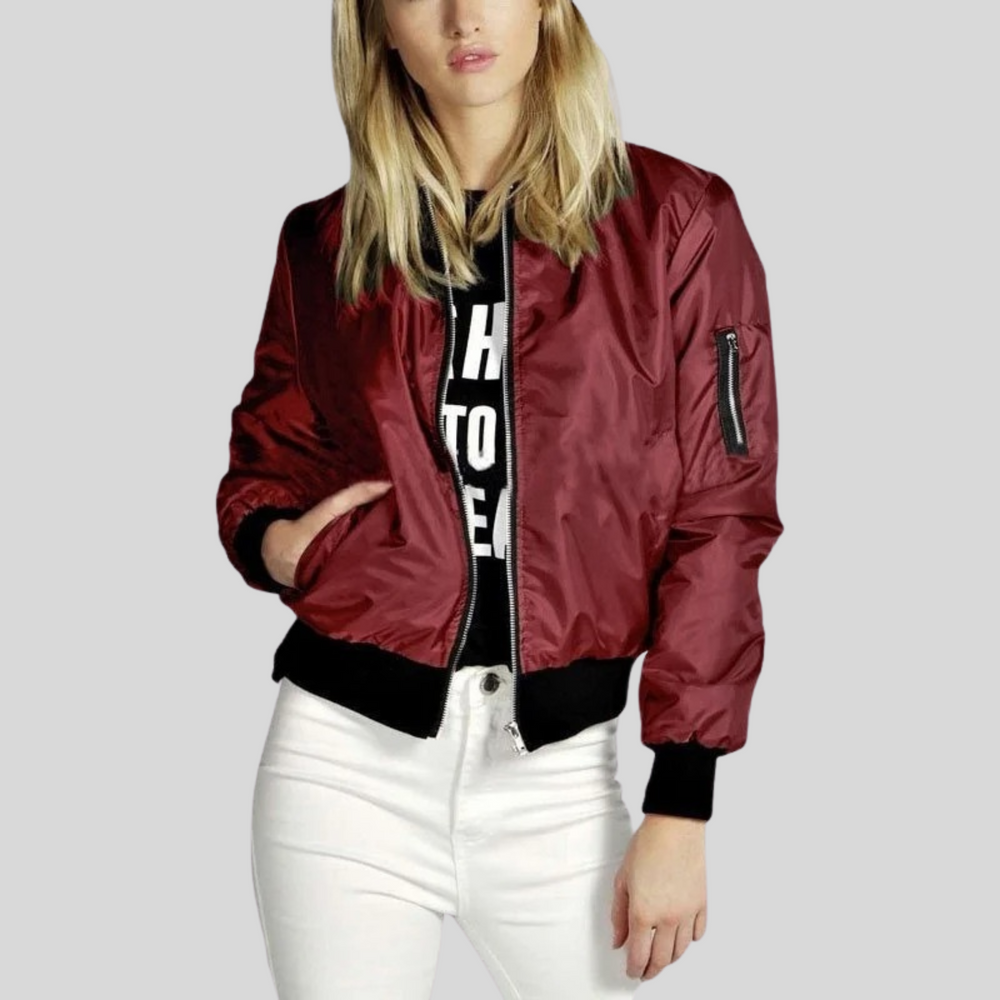 Lorenza | Elegante Bomberjacke aus Leder mit langen Ärmeln