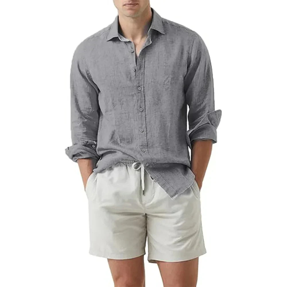 Luke | Camicia in fibra naturale con vestibilità comoda e patta con bottoni