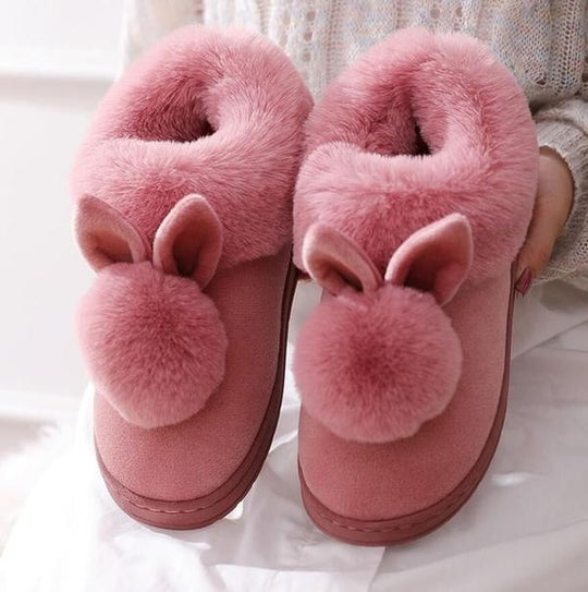 Malvina | Plush winter slippers with rabbit pattern and pompom