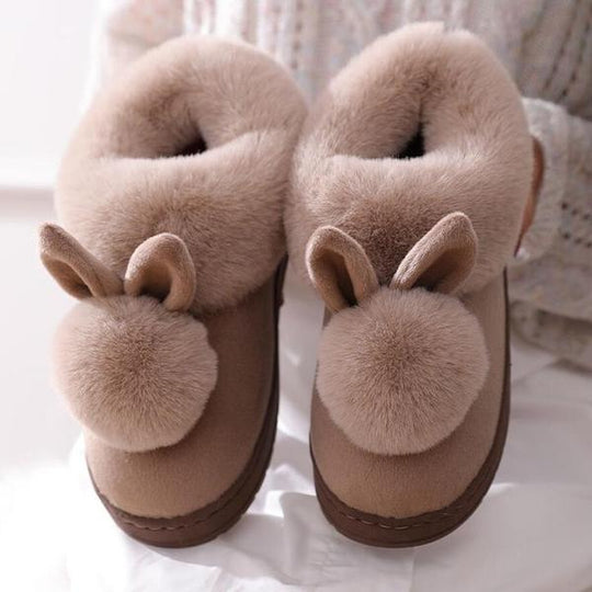 Malvina | Plush winter slippers with rabbit pattern and pompom
