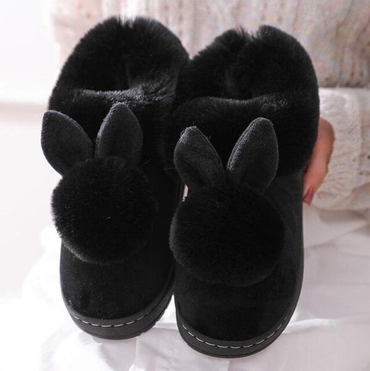 Malvina | Plush winter slippers with rabbit pattern and pompom