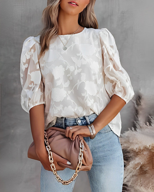 Manuela | Elegant blouse with puff sleeves made of chiffon