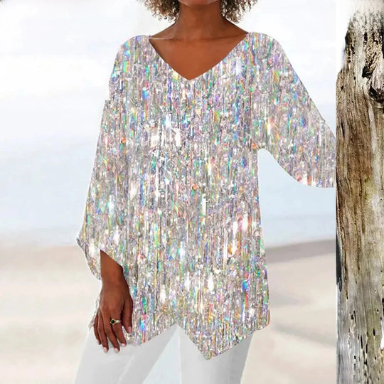 Maria | Vintage top met V hals en lange mouwen