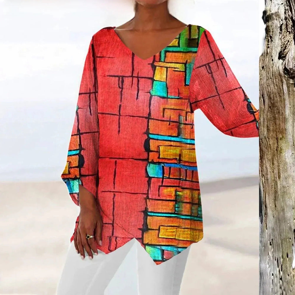 Maria | Vintage top met V hals en lange mouwen