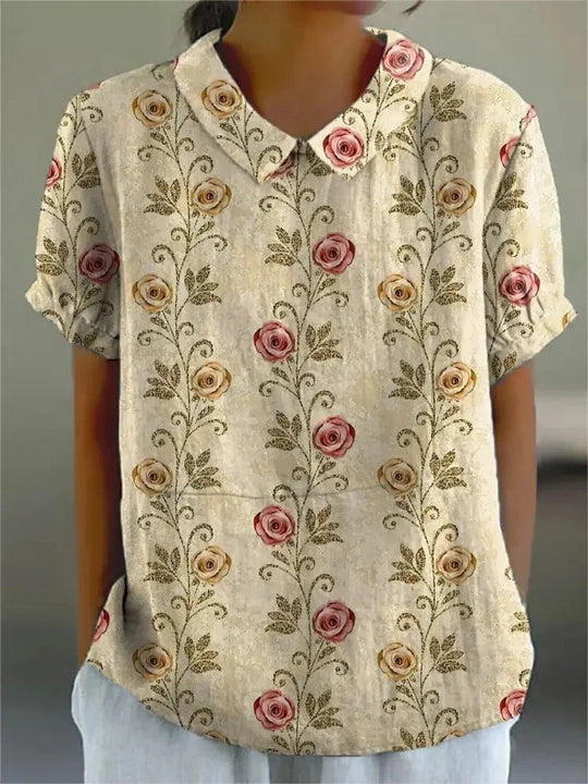 Melanie | Elegant cotton summer blouse with floral print