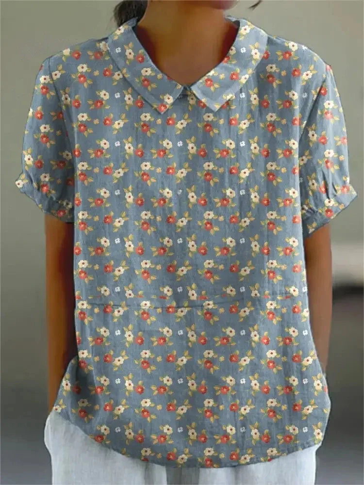 Melanie | Elegant cotton summer blouse with floral print