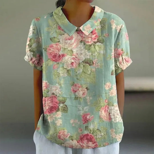 Melanie | Elegant cotton summer blouse with floral print