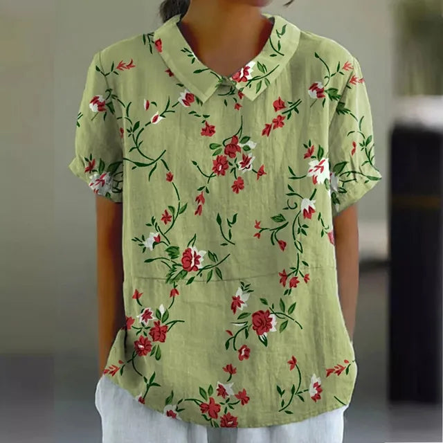 Melanie | Elegant cotton summer blouse with floral print