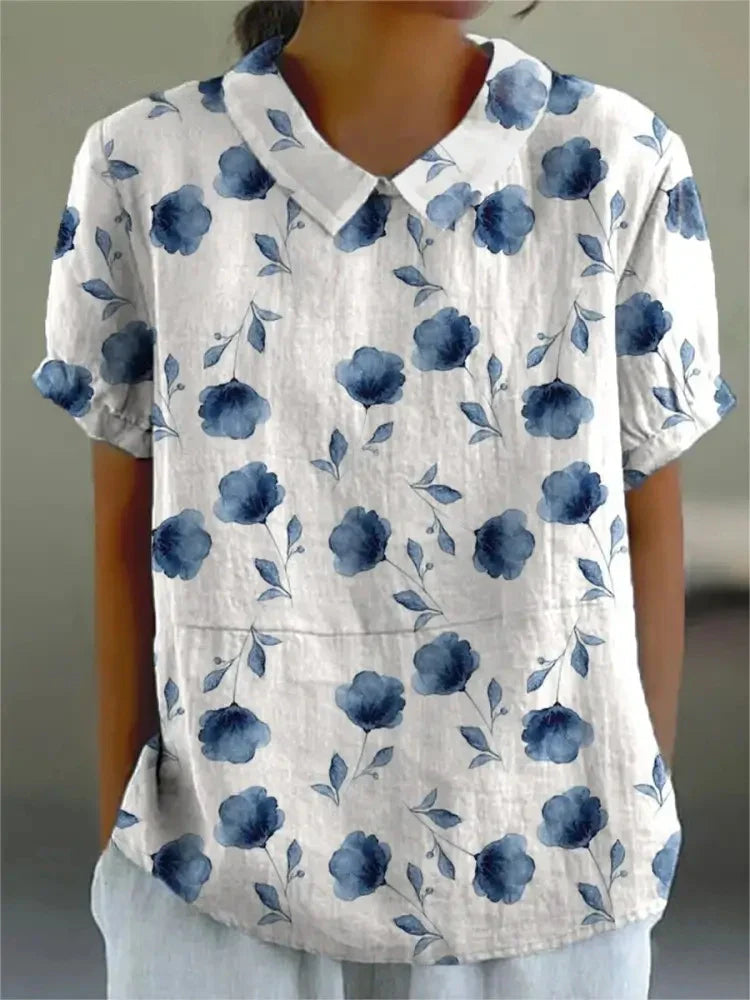 Melanie | Elegant cotton summer blouse with floral print