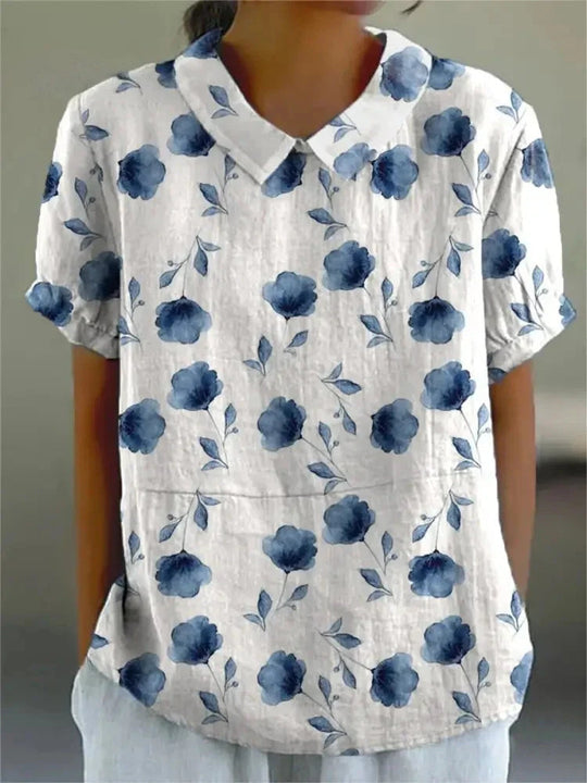 Melanie | Elegant cotton summer blouse with floral print