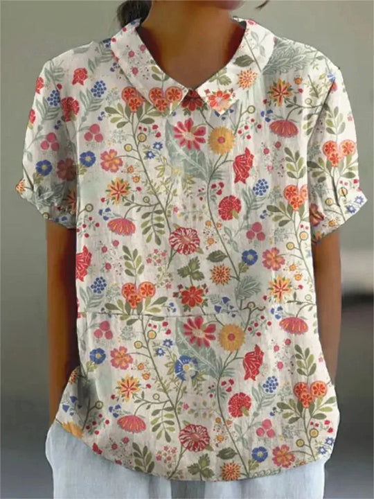 Melanie | Elegant cotton summer blouse with floral print