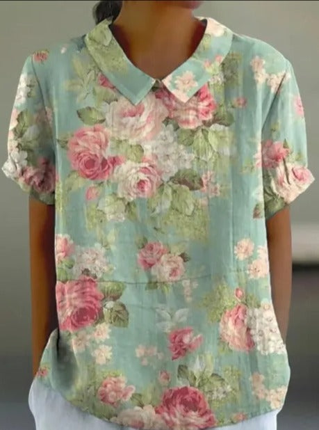 Melanie | Elegant cotton summer blouse with floral print