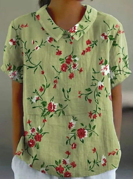 Melanie | Elegant cotton summer blouse with floral print