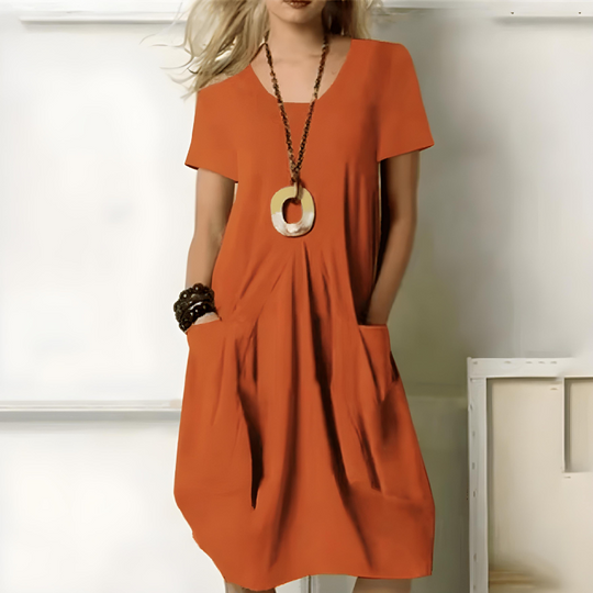 Michela | Midikleid mit kurzen Ärmeln und Taschen