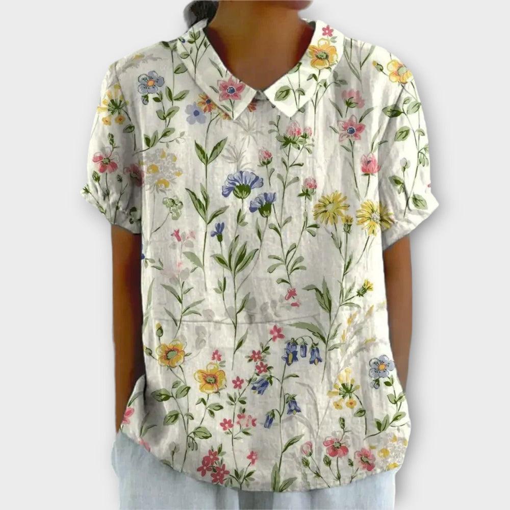 Michelle | Floral Elegance Zomerblouse met Korte Mouwen