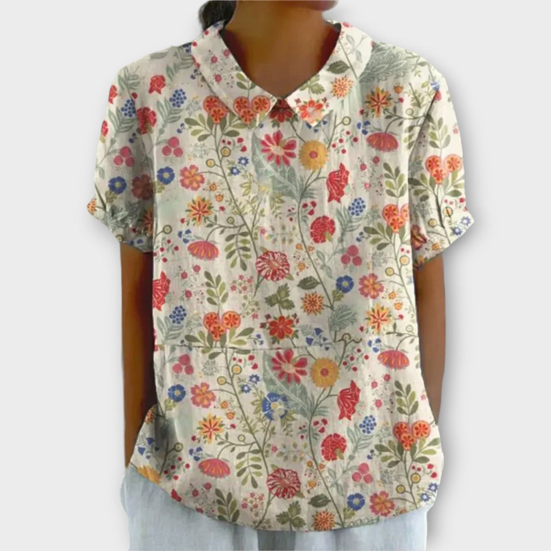 Michelle | Floral Elegance Zomerblouse met Korte Mouwen