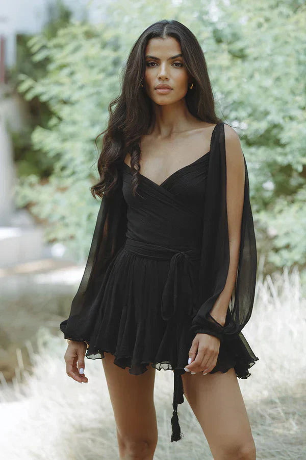 Mila | Open dress mini dress with balloon sleeves