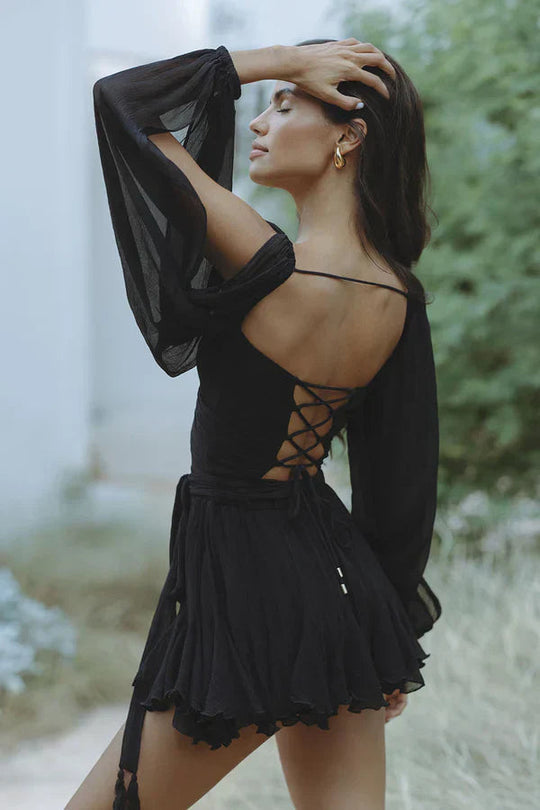 Mila | Open dress mini dress with balloon sleeves