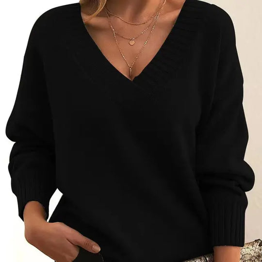 Lena - Maglione da donna comodo con scollo a V e vestibilità ampia