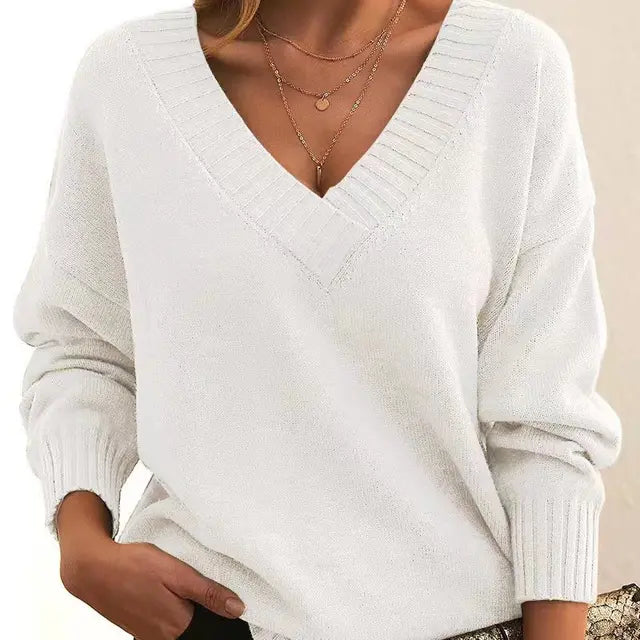 Lena - Maglione da donna comodo con scollo a V e vestibilità ampia
