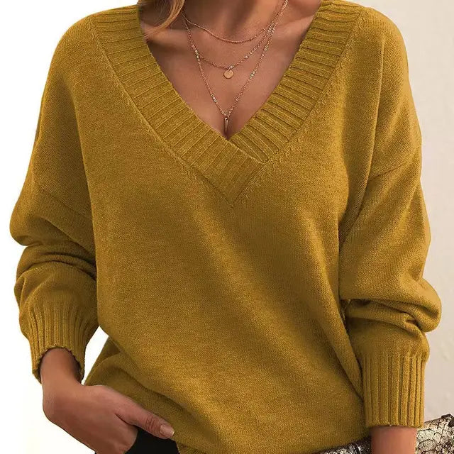 Lena - Maglione da donna comodo con scollo a V e vestibilità ampia