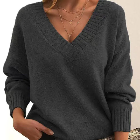 Lena - Maglione da donna comodo con scollo a V e vestibilità ampia
