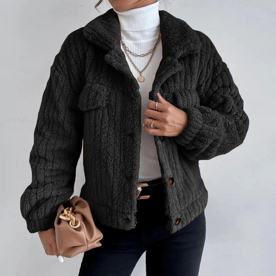 Monika | Elegante Teddy-Jacke kurz mit Taschen warme Jacke
