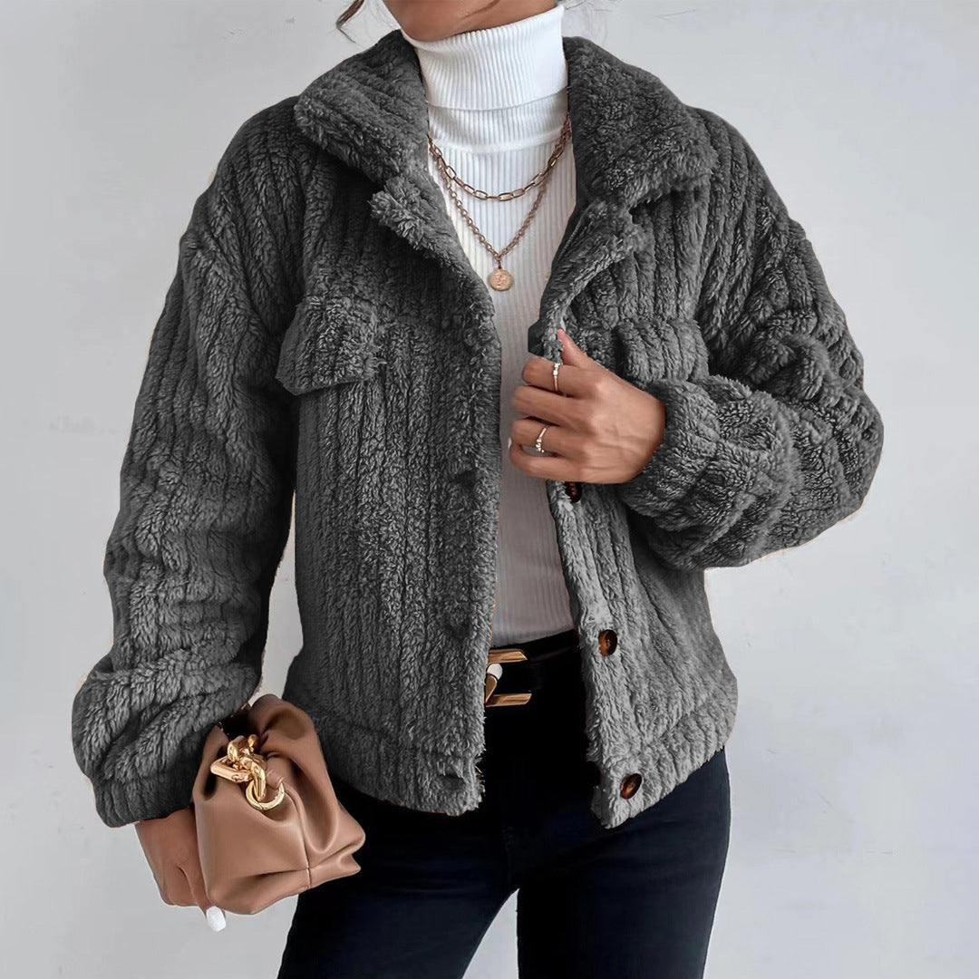 Monika | Elegante Teddy-Jacke kurz mit Taschen warme Jacke