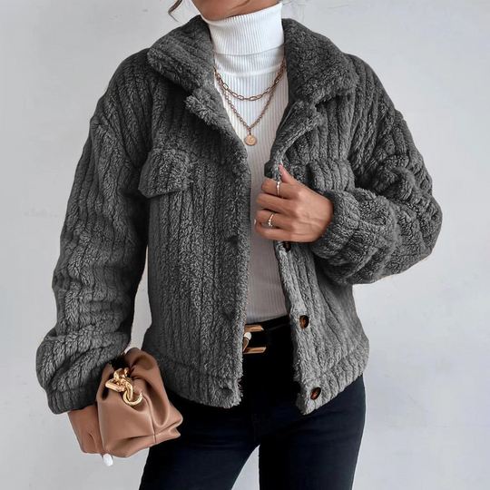 Monika | Elegante Teddy-Jacke kurz mit Taschen warme Jacke
