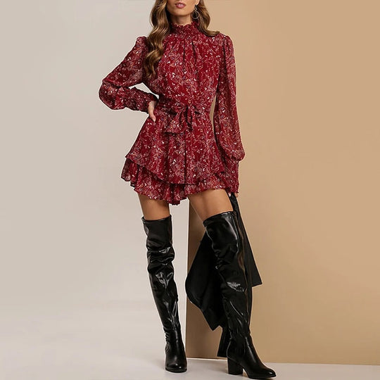 Nicole | Mini dress with stand-up collar and floral pattern
